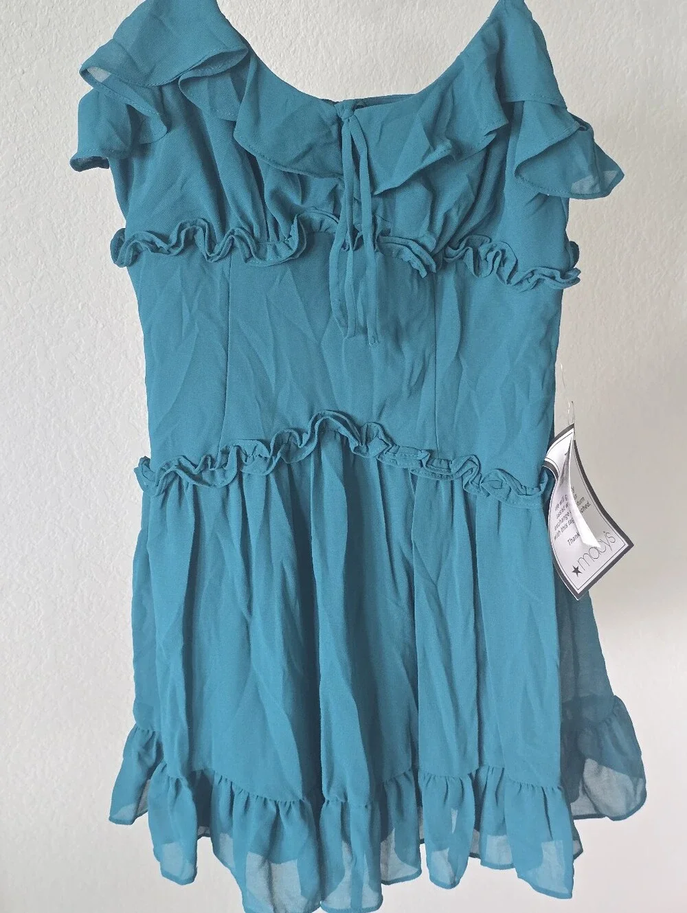 B. Darlin Teal Blue Ruffle Chiffon Mini Dress Size 7/8 NWT Party Cocktail $99